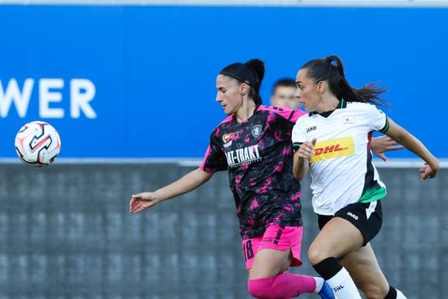 TSC Backa Topola s Nadja Uvalin and OHL Women s Agathe Ollivier fight for the ball during a game between Oud-Heverlee Leuven Women and Serbian club TSC Backa Topola, Wednesday 5th of August 2026, in Leuven, a second round qualification game in the UEFA Women™s Champions League. BRUNOxFAHY  x182808261x