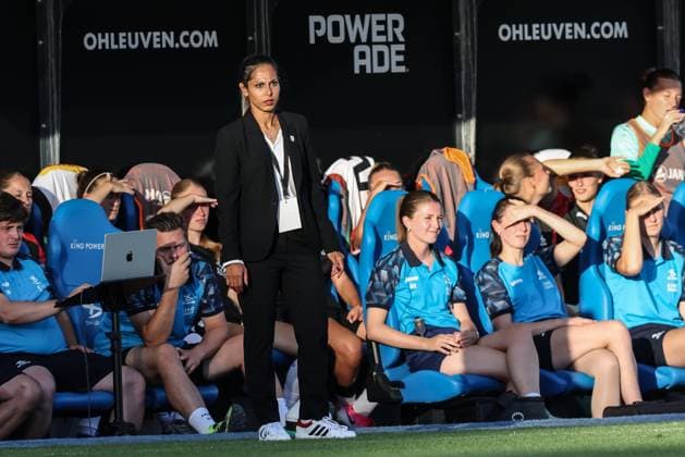 OHL Women s head coach Setareh Habibzadeh is pictured during a game between Oud-Heverlee Leuven Women and Serbian club TSC Backa Topola, Wednesday 5th of August 2026, in Leuven, a second round qualification game in the UEFA Women™s Champions League. BRUNOxFAHY  x182808919x