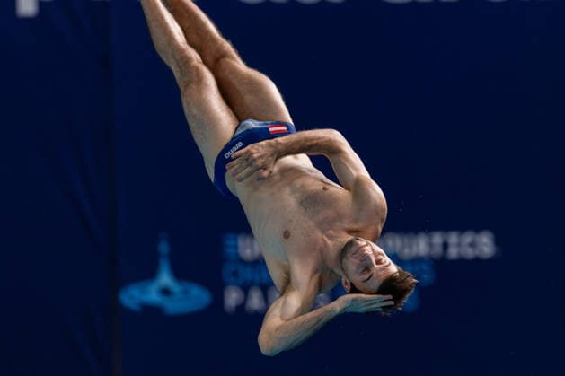 SWIMMING - EAC 2026 PARIS,FRANCE,05.AUG.26 - SWIMMING - European Aquatics Championships Paris 2026, diving, 3m springboard, men. Image shows Nikolaj Schaller (AUT).  GEPAxpictures xPhilippxBrem