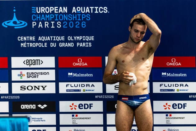 SWIMMING - EAC 2026 PARIS,FRANCE,05.AUG.26 - SWIMMING - European Aquatics Championships Paris 2026, diving, 3m springboard, men. Image shows Nikolaj Schaller (AUT).  GEPAxpictures xPhilippxBrem