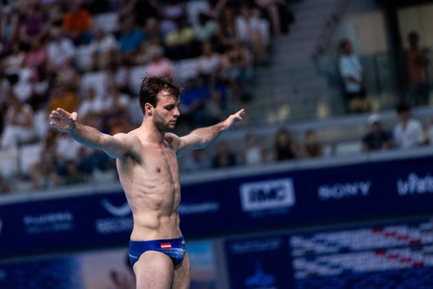 SWIMMING - EAC 2026 PARIS,FRANCE,05.AUG.26 - SWIMMING - European Aquatics Championships Paris 2026, diving, 3m springboard, men. Image shows Nikolaj Schaller (AUT).  GEPAxpictures xPhilippxBrem