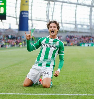 RECORD DATE NOT STATED 5th August 2026; Aviva Stadium, Dublin, Ireland; Friendly Football, Arsenal versus Real Betis; Rodrigo Riquelme of Real Betis celebrates scoring the opening goal in the 9th minute 0 - 1 PeterxFitzpatrick