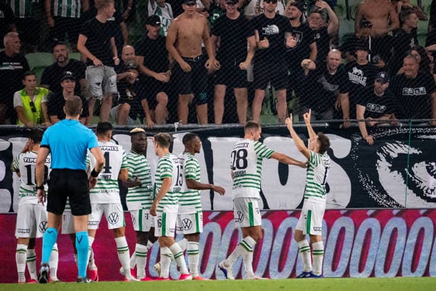 Marius Corbu seen celebrating with teammates during UEFA Europa League qualifying game between teams of Ferencvaros and Gornik Zabrze (Matej Sagan Ball Raw Images) Budapest Groupama Arena Slovakia Copyright: xMatejxSaganx DSC02949