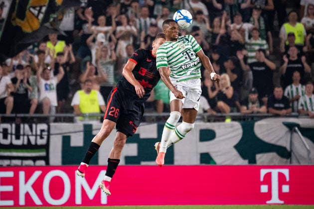 Rafal Janicki and Lenny Joseph seen during UEFA Europa League qualifying game between teams of Ferencvaros and Gornik Zabrze (Matej Sagan Ball Raw Images) Budapest Groupama Arena Slovakia Copyright: xMatejxSaganx DSC02299