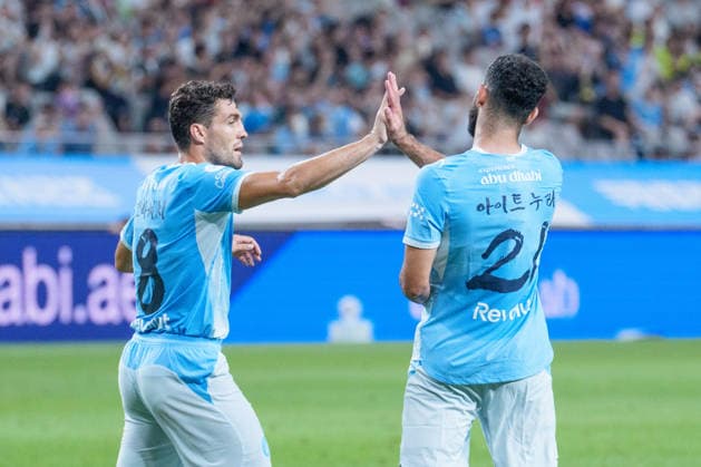 2026 2026 Coupang Play Series football match ( Team K League vs Manchester City FC - 2026 08 05 ) SEOUL, SOUTH KOREA, AUGUST 05: Rayan Ait Nouri of Manchester City celebrates his goal with teammates during the 2026 Coupang Play Series football match between Team K League and Manchester City FC at the Seoul World Cup Stadium in Seoul, South Korea, on August 05, 2026. Seoul Seoul World Cup Stadium South Korea 8284_287543 Copyright: xStevexChoxKyewoong PentaxPressx