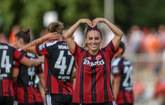 GER, Frankfurt, Eintracht Frankfurt vs AC Omonia Nikosia, UEFA Womens Champions League, Fussball, UEFA, Spielzeit 2026 2027, Stadion am Brentanobad, Qualifikation, Halbfinale im Bild: Ereleta Memeti (Eintracht Frankfurt Frauen 7) erzielt das Tor zum 2:0, Tor, Jubel und Freude, Emotionen DFB DFL REGULATIONS PROHIBIT ANY USE OF PHOTOGRAPHS AS IMAGE SEQUENCES AND OR QUASI-VIDEO, 05.08.2026 *** GER, Frankfurt, Eintracht Frankfurt vs. AC Omonia Nicosia, UEFA Women s Champions League, Soccer, UEFA, 2026–2027 Season, Brentanobad Stadium, Qualifying Round, Semifinal: Ereleta Memeti of Eintracht Frankfurt Women’s Team scores the goal to make it 2–0, Goal, Celebration and joy, emotions. DFB and DFL regulations prohibit any use of photographs as image sequences and or quasi-video. August 5, 2026 Copyright: HMBxMedia HendrikxHamelau