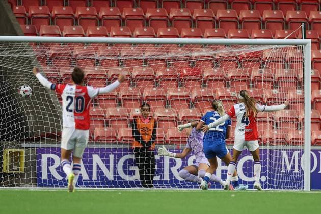 Isabella Briede of Slavia Prague scores during the UEFA Women s Champions League qualifying match at Broadwood Stadium, Scotland. UEFA Women s Champions League - Second Qualifying Round - Semi Finals - Slavia Prague Women v Rangers Women - Broadwood Stadium, Cumbernauld, Lanarkshire, Scotland, UK - 05 Aug 2026Cumbernauld Broadwood Stadium Lanarkshire United Kingdom  Copyright: xO Rourke RangersxFC Shutterstockx 17048546o