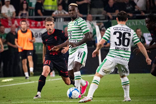 Michal Sacek, Bamiedele Yusuf and Gabi Kanichowsky seen during UEFA Europa League qualifying game between teams of Ferencvaros and Gornik Zabrze (Matej Sagan Ball Raw Images) Budapest Groupama Arena Slovakia Copyright: xMatejxSaganx DSC02090