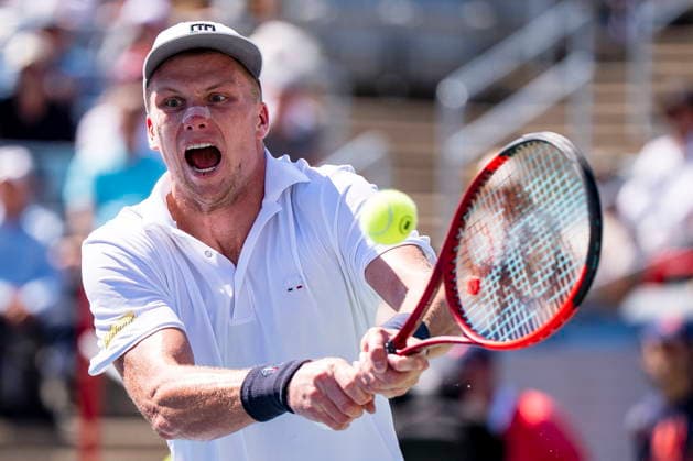 August 5, 2026, Montreal, Pq, Canada: Jenson Brooksby of USAÃ‚ returns the ball to Ben Shelton of USAÃ‚ on day four of the National Bank Open tennis tournament in Montreal on Wednesday, August 5, 2026. Canada News - August 5, 2026  - ZUMAc35_ 20260805_zaf_c35_080 Copyright: xChristopherxKatsarovx