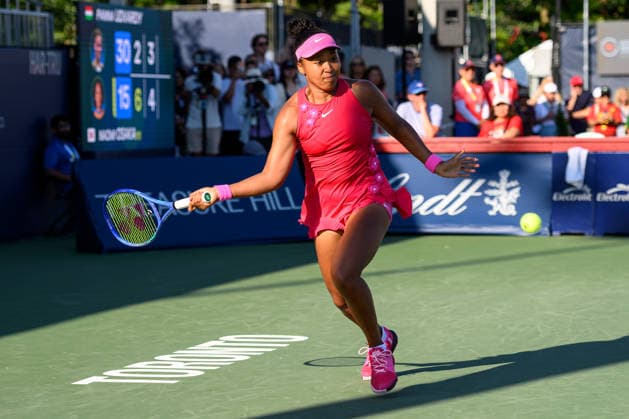 August 5, 2026, Toronto, Ontario, Canada: NAOMI OSAKA of Japan returns the ball during her second-round match against Panna Udvardy of Hungary at the National Bank Open, part of the Hologic WTA, Tennis Damen Tour, at Sobeys Stadium. Osaka defeated Udvardy 6-2, 6-4 to advance to the third round. Toronto Canada - ZUMAr228 20260805_znp_r228_034 Copyright: xVasiliyxRyabykhx