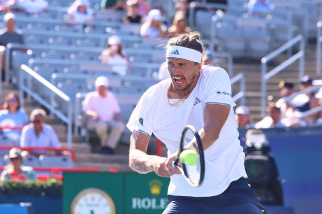 ATP, Tennis Herren Masters 1000 National Bank Open Montreal 2026 - Round of 64 - Day 5 Alexander Zverev of Germany plays a backhand during the Men™s singles round of 64 match against Tallon Griekspoor of Netherlands on day 5 of the ATP Masters 1000 National Bank Open at IGA Stadium. on August 5, 2026, in Montreal, Canada. (Photo by Horacio Zamora Eyepix Group) Copyright: xHoracioxZamorax xEyepixxGroupx HZ_05082026_194057