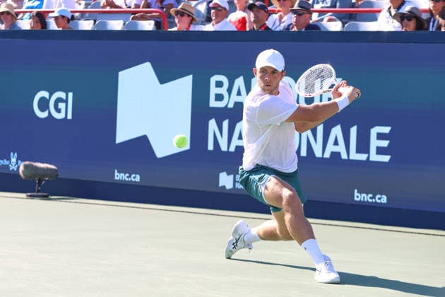 ATP, Tennis Herren Masters 1000 National Bank Open Montreal 2026 - Round of 64 - Day 5 Tallon Griekspoor of Netherlands plays a backhand during the Men™s singles round of 64 match against Alexander Zverev of Germany on day 5 of the ATP Masters 1000 National Bank Open at IGA Stadium. on August 5, 2026, in Montreal, Canada. (Photo by Horacio Zamora Eyepix Group) Copyright: xHoracioxZamorax xEyepixxGroupx HZ_05082026_194073
