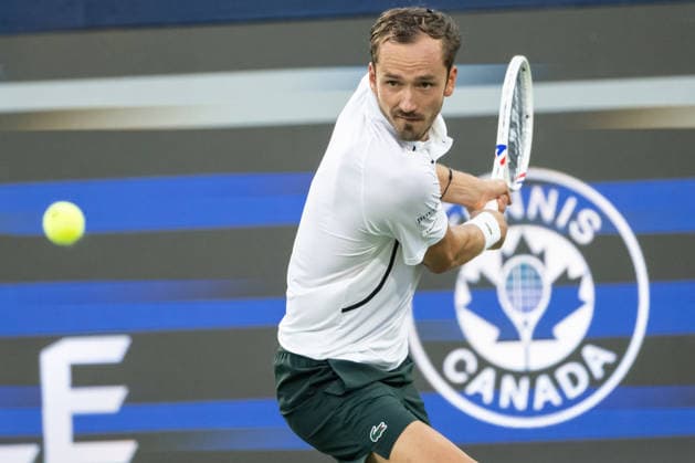 MONTREAL, QC - AUGUST 05: Daniil Medvedev against Botic Van De Zandschulp from Netherlands during their singles second round match on day three of the ATP, Tennis Herren 1000 National Bank Open presented by Rogers at Stade IGA on August 5, 2026 in Montreal, Quebec, Canada.(Photo by Vincent Ethier Icon Sportswire) TENNIS: AUG 05 National Bank Open EDITORIAL USE ONLY Icon2608055052