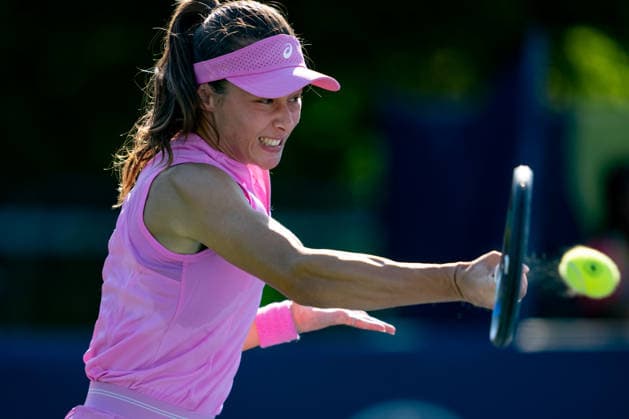 TORONTO, ON - AUGUST 05: Zeynep Sonmez of Turkiye returns a shot during her match at the WTA, Tennis Damen National Bank Open tournament on August 5, 2026 at Sobeys Stadium in Toronto, ON, Canada (Photo by Julian Avram Icon Sportswire) TENNIS: AUG 05 National Bank Open EDITORIAL USE ONLY Icon2608050177