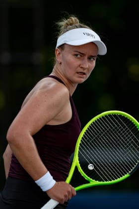 TORONTO, ON - AUGUST 05: Barbora Krejcikova of Czech Republic celebrates after winning a point during her match at the WTA, Tennis Damen National Bank Open tournament on August 5, 2026 at Sobeys Stadium in Toronto, ON, Canada (Photo by Julian Avram Icon Sportswire) TENNIS: AUG 05 National Bank Open EDITORIAL USE ONLY Icon2608050238