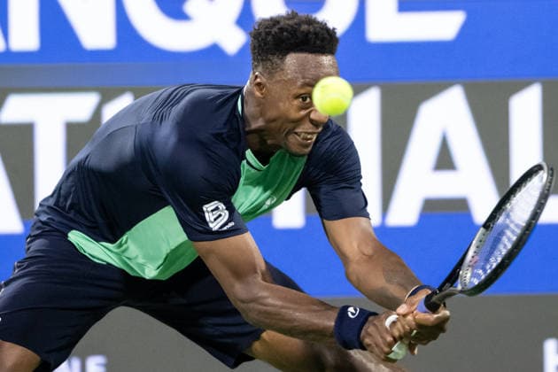 MONTREAL, QC - AUGUST 05: Gael Monfils from France returns the ball against Learner Tien from USA during their singles second round match on day three of the ATP, Tennis Herren 1000 National Bank Open presented by Rogers at Stade IGA on August 5, 2026 in Montreal, Quebec, Canada.(Photo by Vincent Ethier Icon Sportswire) TENNIS: AUG 05 National Bank Open EDITORIAL USE ONLY Icon2608057783