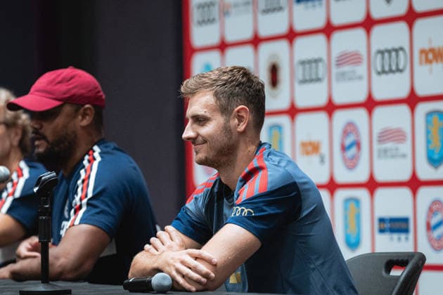 August 6, 2026, Hong Kong, China: Josip Stanisic of FC Bayern Munich during Audi Football Summit 2026 FC Bayern Munich press conference, PK, Pressekonferenz at Kai Tak Stadium in Hong Kong on August 6, 2026. Audi Football Summit 2026 FC Bayern Munich Press Conference  - ZUMAn333 20260806_znp_n333_007 Copyright: xKaxLokxNgx