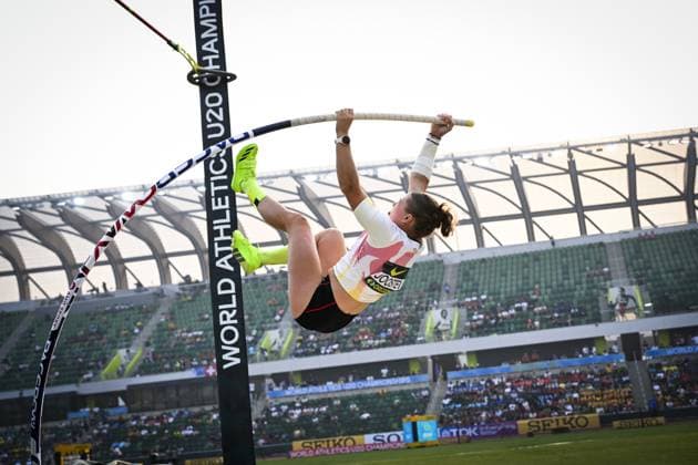 Belgian Kyani Joosten pictured in action during the women s pole vault competition, at the World Athletics U20 Championships, Wednesday 5th of August 2026, in Eugene, USA. The world championships take place from 5 to 9 August. THOMASxWINDESTAM  x182846679x