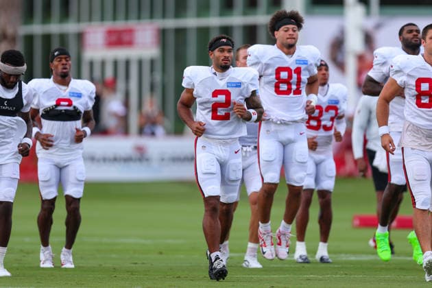 August 6, 2026: Tampa Bay Buccaneers wide receiver Emeka Egbuka (2) during training camp at AdventHeath Training Center in Tampa, FL. Taylor McFee CSM NFL, American Football Herren, USA 2026: Tampa Bay Buccaneers Training Camp AUG 31  - ZUMAc04_ 20260806_zma_c04_006 Copyright: xTaylorxMcfeex
