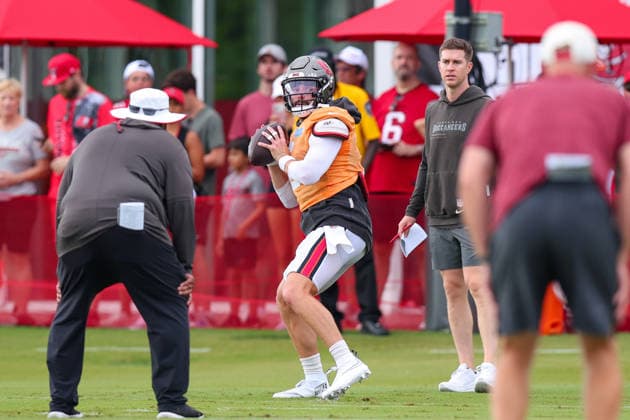 August 6, 2026: Tampa Bay Buccaneers quarterback Baker Mayfield (6) during training camp at AdventHeath Training Center in Tampa, FL. Taylor McFee CSM Tampa USA - ZUMAc04_ 20260806_zma_c04_021 Copyright: xTaylorxMcfeex