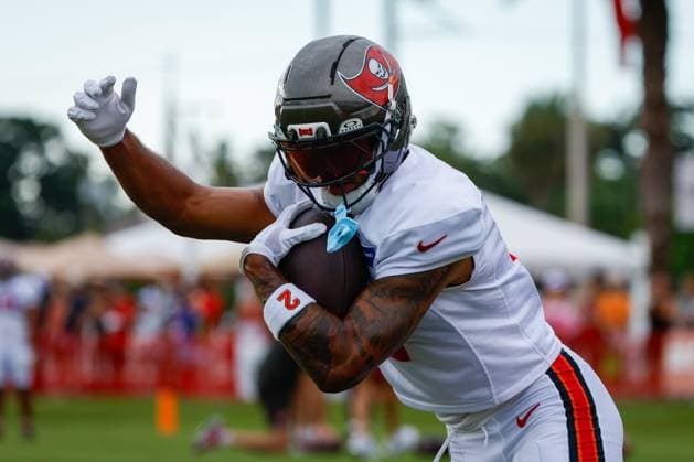 August 6, 2026, Tampa, Florida, USA: Tampa Bay Buccaneers wide receiver Emeka Egbuka (2) runs, after he catches a pass during training camp at the AdventHealth Training Center in Tampa on Thursday, Aug. 6, 2026. Tampa USA - ZUMAs70_ 0863477156st Copyright: xJeffereexWoox