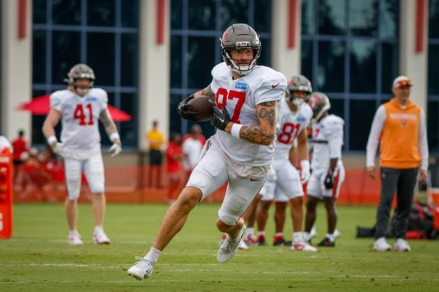 August 6, 2026, Tampa, Florida, USA: Tampa Bay Buccaneers tight end Payne Durham (87) runs, after he catches a pass during training camp at the AdventHealth Training Center in Tampa on Thursday, Aug. 6, 2026. Tampa USA - ZUMAs70_ 0863477173st Copyright: xJeffereexWoox
