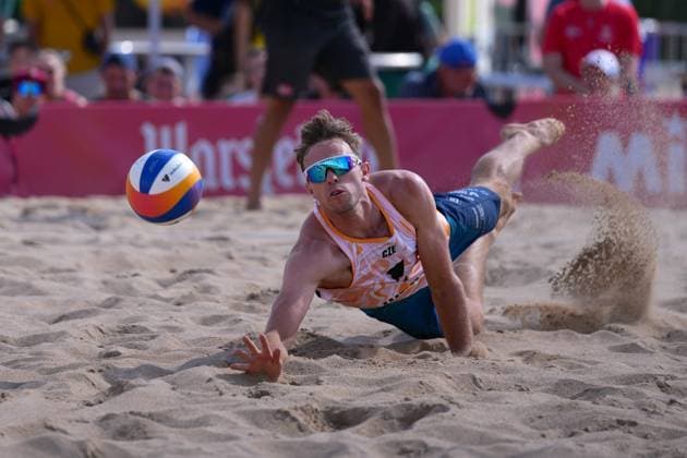 Jakob Sepka ( CZE ) during the Beachvolleyball Elite 16 match between Anders Mol Christian Sorum (NOR) and Jakob Sepka Jiri Sedlak (CZE) Rennbahn Hamburg-Horn, Hamburg.  Copyright: xJuliaxKneisslx xSPPx Sportspressphoto_SPR201520