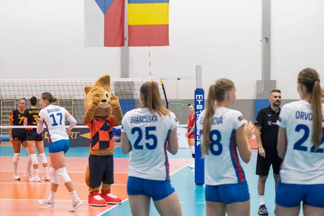 The Women s European Volleyball Championship 2026 mascot during the women s volleyball friendly match between Czech Republic and Romania prior to Women s European Volleyball Championship 2026, on August 6, 2026, in Tabor, Czech Republic. (CTKxPhoto VaclavxPancer) CTKPhotoP2026080605889  CTKPhotoP2026080605889