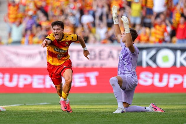 BIALYSTOK 06.08.2026 UEFA LIGA EUROPY 3. RUNDA ELIMINACYJNA SEZON 2026 2027 MECZ: JAGIELLONIA BIALYSTOK - RANGERS FC UEFA EUROPA LEAGUE 2026 27 THIRD QUALIFYING ROUND FIRST LEG MATCH BETWEEN JAGIELLONIA BIALYSTOK (POL) - RANGERS FC (SCO) NZ KAJETAN SZMYT GOL GOAL RADOSC CELEBRATE HAPPINESS Fot. Maciej Gilewski 058sport.pl NEWSPIX.PL --- newspix.pl 