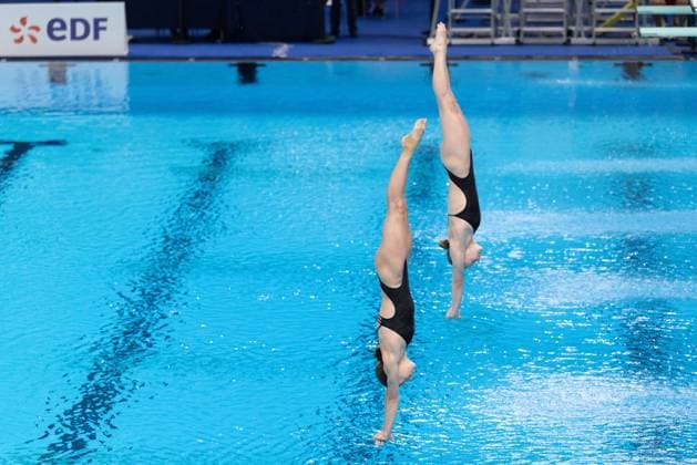 Women 3m Springboard synchronized Final European Aquatics Championships - Saint-Denis Ukraine s diver Kseniia Bochek and Ukraine s diver Diana Karnafel compete in the women s 3m springboard synchronized diving final event during the LEN European Aquatics Championships, at the Olympic Aquatics Centre in Saint-Denis, northeastern suburbs of Paris on August 6, 2026. Photo by Raphael Lafargue ABACAPRESS.COM Saint-Denis France  Copyright: xLafarguexRaphael ABACAx
