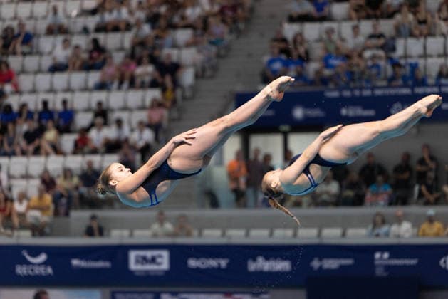 Women 3m Springboard synchronized Final European Aquatics Championships - Saint-Denis Germany s diver Lena Corona Hentschel and Germany s diver Jette Muller compete in the women s 3m springboard syncro diving final event during the LEN European Aquatics Championships, at the Olympic Aquatics Centre in Saint-Denis, northeastern suburbs of Paris on August 6, 2026. Photo by Raphael Lafargue ABACAPRESS.COM Saint-Denis France  Copyright: xLafarguexRaphael ABACAx
