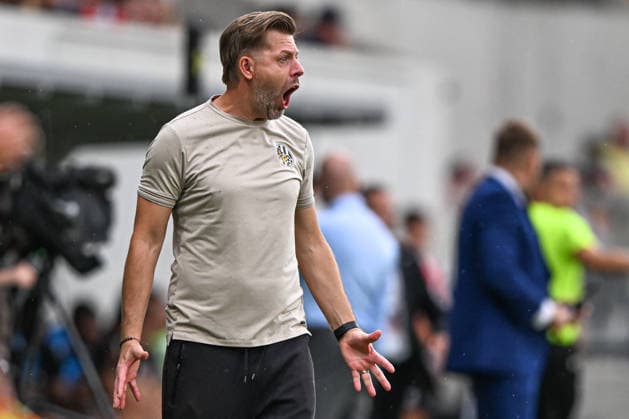 FC Hradec Kralove coach David Horejs reacts during the Football European League 3rd qualifying round, 1st leg match FC Hradec Kralove vs Besiktas Istanbul on August 6, 2026, in Hradec Kralove, Czech Republic. (CTKxPhoto DavidxTanecek) CTKPhotoP2026080606584  CTKPhotoP2026080606584