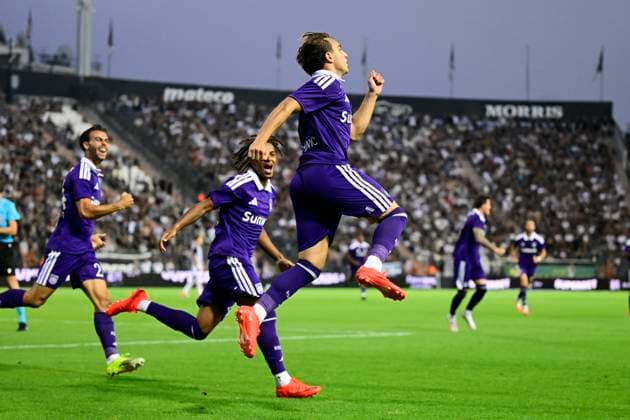 PAOK v RSC Anderlecht - UEFA Europa League THESSALONIKI, GREECE - AUGUST 06 : Cvetkovic Mihajlo forward of RSC Anderlecht celebrates scoring a goal during the UEFA Europa League third qualifying round1st leg match between PAOK and RSC Anderlecht on August 6, 2026 in Thessaloniki, Greece, 06 08 2026 Thessaloniki Greece  Copyright: xJanxDexMeuleneirx