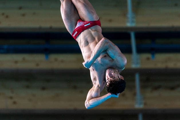 SWIMMING - EAC 2026 PARIS,FRANCE,06.AUG.26 - SWIMMING - European Aquatics Championships Paris 2026, diving, 10m platform, men. Image shows Dariush Lotfi (AUT).  GEPAxpictures xPhilippxBrem