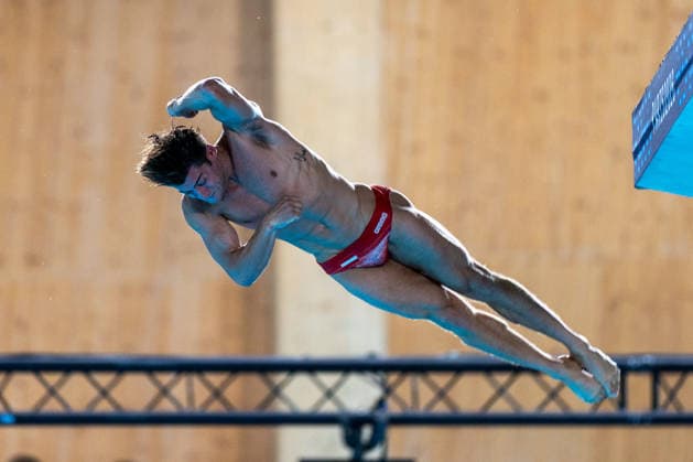 SWIMMING - EAC 2026 PARIS,FRANCE,06.AUG.26 - SWIMMING - European Aquatics Championships Paris 2026, diving, 10m platform, men. Image shows Dariush Lotfi (AUT).  GEPAxpictures xPhilippxBrem