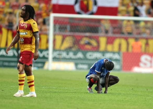 Mohamed Diomande of Rangers dejected after the UEFA Europa League third qualifying round first leg match at Chorten Arena, Bialystok. Jagiellonia Bialystok v Rangers - UEFA Europa League 3rd Round Qualifying - Chorten Arena, Lanarkshire, Poland - 06 Aug 2026Bialystok Chorten Arena Lanarkshire Poland EDITORIAL USE ONLY  Copyright: xRangersxFC Shutterstockx 17051216fu