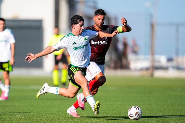 August 6, 2026, Gibraltar, Gibraltar, England: Andreas of AC Omonia Nicosia and Bernardo Lopes of Lincoln Red Imps FC in action during the third qualifying round UEFA Europa League Leg One football match played between Lincoln Red Imps FC and AC Omonia Nicosia at Europa Point stadium on August 6, 2026, in Gibraltar, England Lincoln Red Imps FC V AC Omonia Nicosia - UEFA Europa League  - ZUMAa181 20260806_zaa_a181_063 Copyright: xJoaquinxCorcherox