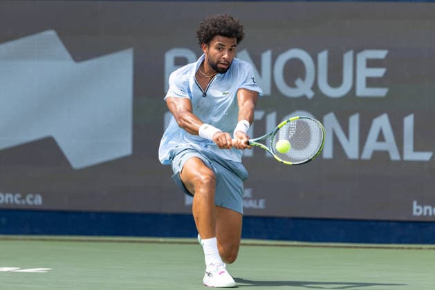 August 6, 2026, Montreal, Quebec, Canada: ARTHUR FILS (18) from France backhand in match against Mariano Navone from Argentina in third round at Canadian Open at IGA stadium in Montreal, Quebec, Canada on 2026-08-06 TENNIS: Canadian Open Montreal 2026  - ZUMAl189 20260806_zsp_l189_011 Copyright: xYannickxLegarex