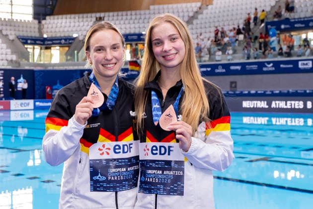 France, Paris, Centre Aquatique Olympique Metropole du Grand Paris, 06.08.2026, European Aquatics Championships Artistic Swimming, Day 7, Womans Synchronised 3m Springboard , Lena Hentschel and Jette Mueller of Germany, Photo by Eibner Pressefoto Tino Henschel European Aquatics Championships Artistic Swimming, Day 7, Womans Synchronised 3m Springboard Paris *** France, Paris, Centre Aquatique Olympique Metropole du Grand Paris, August 6, 2026, European Aquatics Championships – Artistic Swimming, Day 7, Women’s Synchronized 3m Springboard, Lena Hentschel and Jette Mueller of Germany, Photo by Eibner Pressefoto Tino Henschel European Aquatics Championships Artistic Swimming, Day 7, Women’s Synchronized 3m Springboard, Paris Copyright: xEibnerxPressefotox