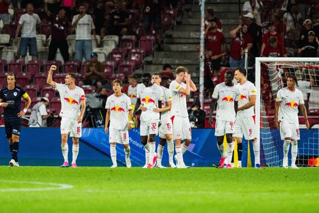 SOCCER - UEFA EL, RBS vs Pafos SALZBURG,AUSTRIA,06.AUG.26 - SOCCER - UEFA Europa League, qualification, Red Bull Salzburg vs Pafos FC. Image shows the rejoicing of Salzburg.  GEPAxpictures xJulioxArellano