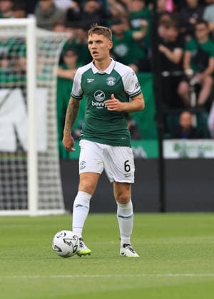 Hibernian v KF Shk‘ndija UEFA Europa Conference League Jason Kerr of Hibernian on the ball during the UEFA Europa Conference League Third Qualifying Round First Leg match at Easter Road, Edinburgh 06 08 2026 UK Newspapers OUT Copyright: xFredxPalmerx FIL-23732-0107