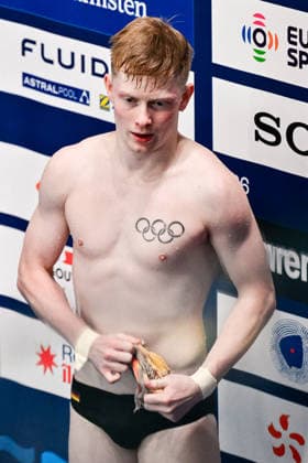 Jaden Shiloh Eikermann Gregorchuk of Germany reacts after competing in the Diving Men s 10m Platform Final during the European Aquatics Championships at the Olympic Aquatic Center in Paris (France), August 6, 2026. Andrea Masini Deepbluemedia Insidefoto
