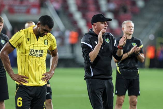 06.08.2026, Miszkolc Liga Konferencji UEFA sezon 2026 27 runda III kwalifikacji, Hapoel Tel Aviv - GKS Katowice - UEFA Conference League football Match season 2026 27 round III qualification Hapoel Tel Awiw - GKS Katowice Nz. Lukas Klemenz Rafal Gorak smutek GKS Fot. Michal Chwieduk Arena Akcji NEWSPIX.PL --- newspix.pl 