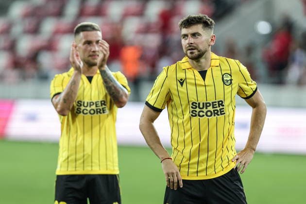 06.08.2026, Miszkolc Liga Konferencji UEFA sezon 2026 27 runda III kwalifikacji, Hapoel Tel Aviv - GKS Katowice - UEFA Conference League football Match season 2026 27 round III qualification Hapoel Tel Awiw - GKS Katowice Nz. Bartosz Wolski Bartosz Nowak smutek GKS Fot. Michal Chwieduk Arena Akcji NEWSPIX.PL --- newspix.pl 