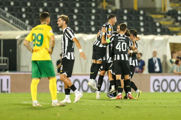 FK Partizan v Tobol - Conference League - Qualification Semi-finals BELGRADE, SERBIA - AUGUST 6: Players of Partizan celebrate after scoring a goal during the Conference League Qualification semi-final match between FK Partizan and Tobol at Partizan Stadium in Belgrade, Serbia on August 6, 2026. Filip Stevanovic Anadolu Belgrade Serbia. Editorial use only. Please get in touch for any other usage.  Copyright: x2026xAnadoluxFilipxStevanovicx