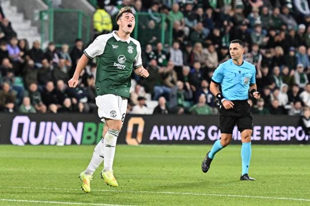 Hibernian v KF ShkÃ«ndija UEFA Europa Conference League Josh Mulligan of Hibernian reacts after he shoots during the UEFA Europa Conference League Third Qualifying Round First Leg match at Easter Road, Edinburgh 06 08 2026 UK Newspapers OUT Copyright: xJamiexJohnstonx FIL-23733-0218