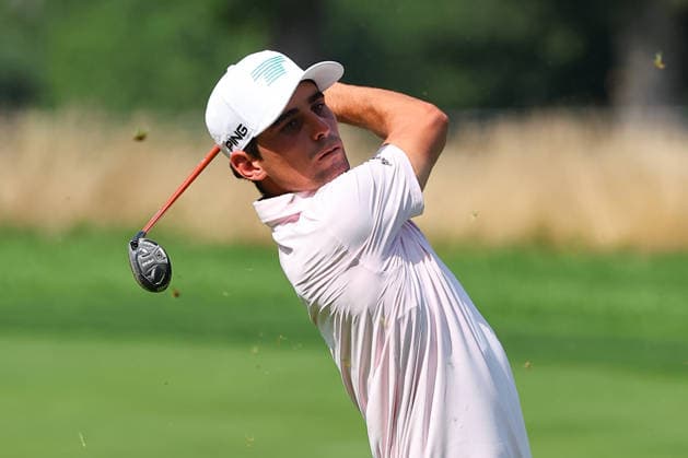 BEDMINSTER, NJ - AUGUST 06: Joaquin Niemann, Torque GC captain of the LIV Golf League hits from the 9th fairway during the first round of LIV Golf New York on August 6, 2026 at Trump National Golf Club in Bedminster, New Jersey. (Photo by Rich Graessle Icon Sportswire) GOLF: AUG 06 LIV Golf New York EDITORIAL USE ONLY Icon260806298931