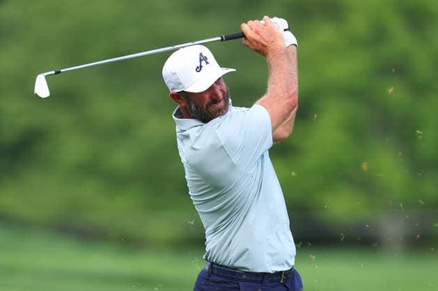 BEDMINSTER, NJ - AUGUST 06: Dustin Johnson captain of 4Aces GC of the LIV Golf League hits from the 9th fairway during the first round of LIV Golf New York on August 6, 2026 at Trump National Golf Club in Bedminster, New Jersey. (Photo by Rich Graessle Icon Sportswire) GOLF: AUG 06 LIV Golf New York EDITORIAL USE ONLY Icon260806299021