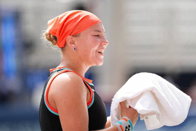 WTA, Tennis Damen Masters 1000 National Bank Open Toronto 2026 - Round of 32 - Day 6 Diana Shnaider of Russia celebrates after a point during the Women™s Singles round of 32 match against Anna Kalinskaya of Russia on day 6 of the WTA Masters 1000 National Bank Open at Sobeys Stadium on August 6, 2026, in Toronto, Canada. (Photo by Leonardo Ramirez Eyepix Group) Copyright: xLeonardoxRamirezx xEyepixxGroupx LR_06082026_08774