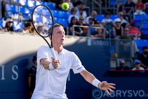 August 6, 2026, Montreal, Quebec, Canada: JIRI LEHECKA (8)from Czech Republic forehand in match against Alexander Blockx (27) from Belgium in third round at Canadian Open at IGA stadium in Montreal, Quebec, Canada on 2026-08-06 TENNIS: Canadian Open Montreal 2026  - ZUMAl189 20260806_zsp_l189_088 Copyright: xYannickxLegarex